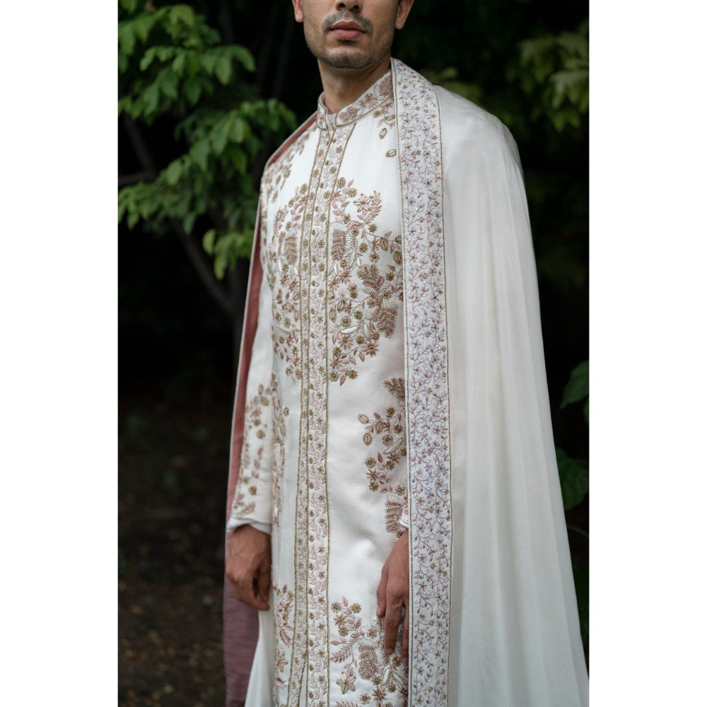 Jatin Malik Fleur Sherwani Kurta with Churidar and Stole (Set of 4)