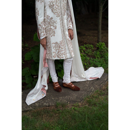 Jatin Malik Fleur Sherwani Kurta with Churidar and Stole (Set of 4)