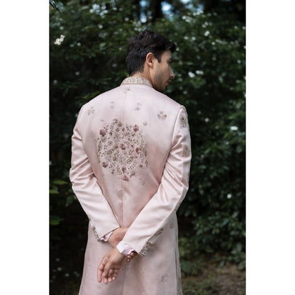 Jatin Malik Primrose Sherwani Kurta with Churidar and Stole (Set of 4)