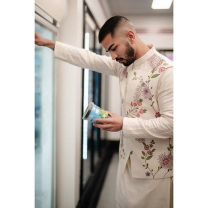 Jatin Malik Porcelain Petals Nehru Jacket with Kurta and Trouser (Set of 3)