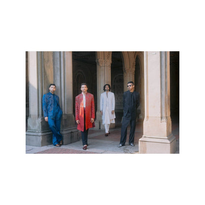 Jatin Malik Crimson Lake Contemporary Jacket with Shirt and Trouser Belt (Set of 4)