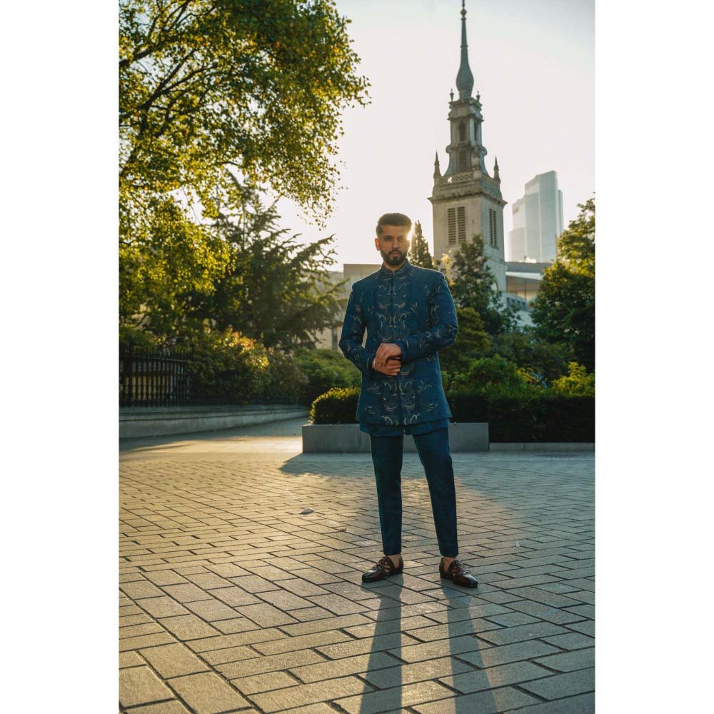 Jatin Malik The Oxford Bandhgala with Kurta and Trouser (Set of 3)