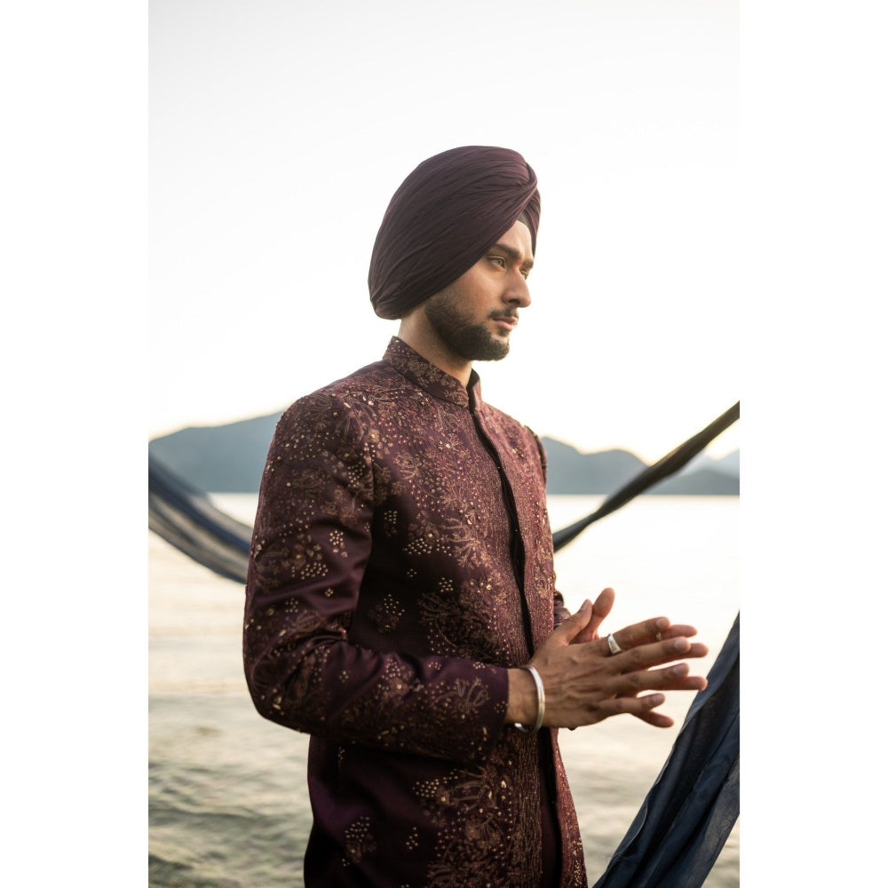 Jatin Malik Jewel Orchid Bandhgala with Kurta and Trouser (Set of 3)