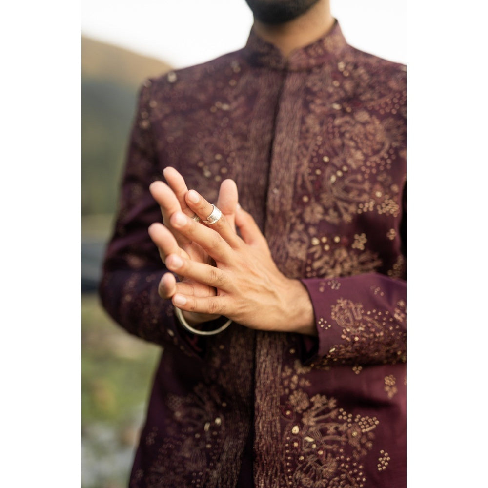 Jatin Malik Jewel Orchid Bandhgala with Kurta and Trouser (Set of 3)