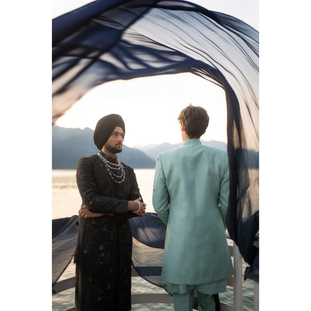 Jatin Malik Iris Achkan Sherwani with Trouser (Set of 2)