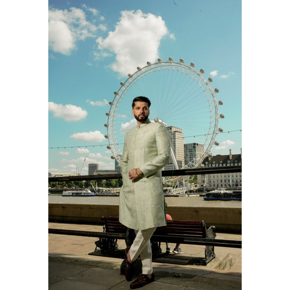 Jatin Malik Dutch Iris Achkan Sherwani with Trouser (Set of 2)