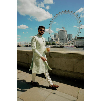 Jatin Malik Dutch Iris Achkan Sherwani with Trouser (Set of 2)