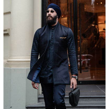 Jatin Malik Midnight Eclipse Jacket with Kurta and Trouser (Set of 3)