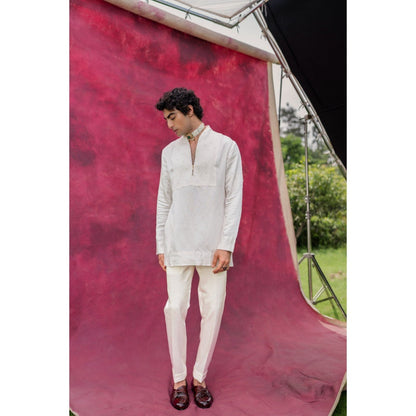Jatin Malik White Dahlia Kurta with Trouser (Set of 2)