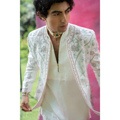 Jatin Malik White Dahlia Kurta with Trouser (Set of 2)