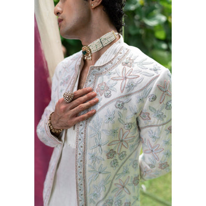 Jatin Malik White Dahlia Kurta with Trouser (Set of 2)