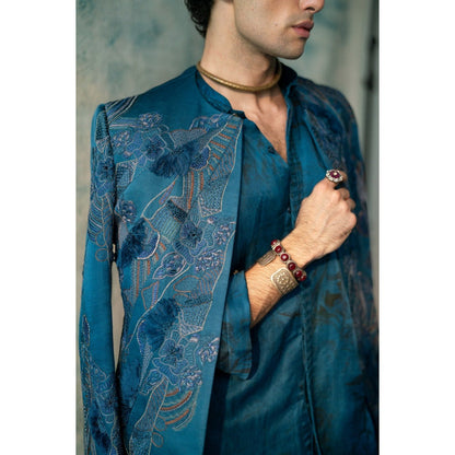 Jatin Malik Blue Thistle Kurta with Trouser (Set of 2)
