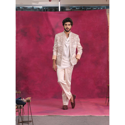 Jatin Malik Pastel Pink Bandhgala with Trouser (Set of 2)