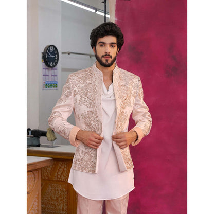 Jatin Malik Pastel Pink Bandhgala with Trouser (Set of 2)