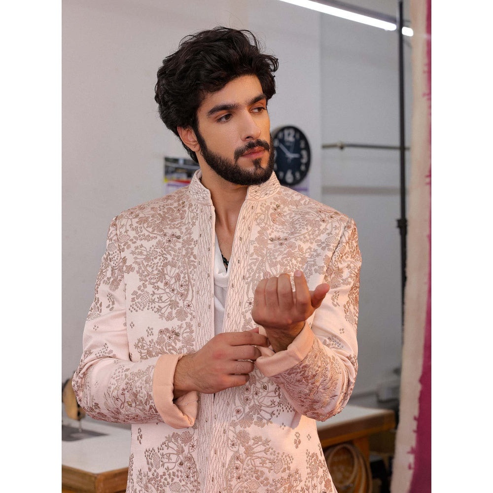 Jatin Malik Pastel Pink Bandhgala with Trouser (Set of 2)