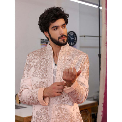 Jatin Malik Pastel Pink Bandhgala with Trouser (Set of 2)