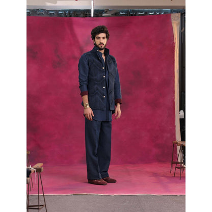 Jatin Malik Midnight Ripple Jacket with Kurta and Trouser (Set of 3)