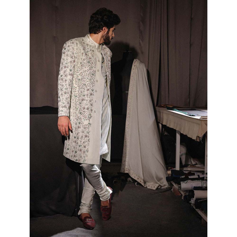 Jatin Malik The Off White Iris Sherwani with Kurta and Churidar (Set of 3)