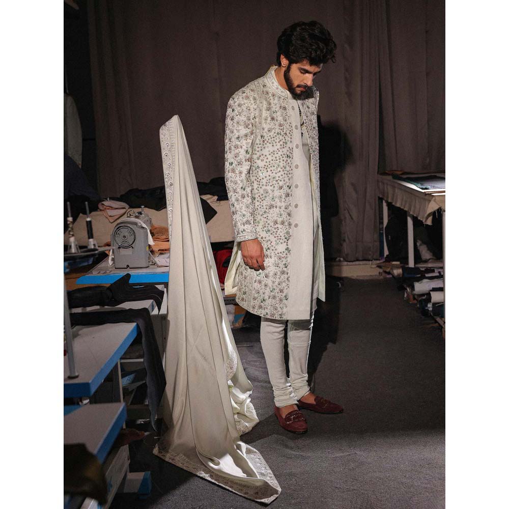 Jatin Malik The Off White Iris Sherwani with Kurta and Churidar (Set of 3)