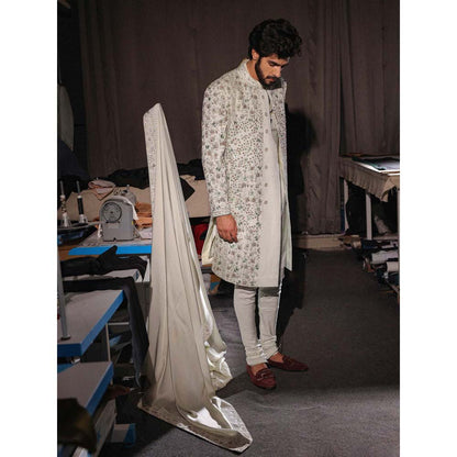 Jatin Malik The Off White Iris Sherwani with Kurta and Churidar (Set of 3)