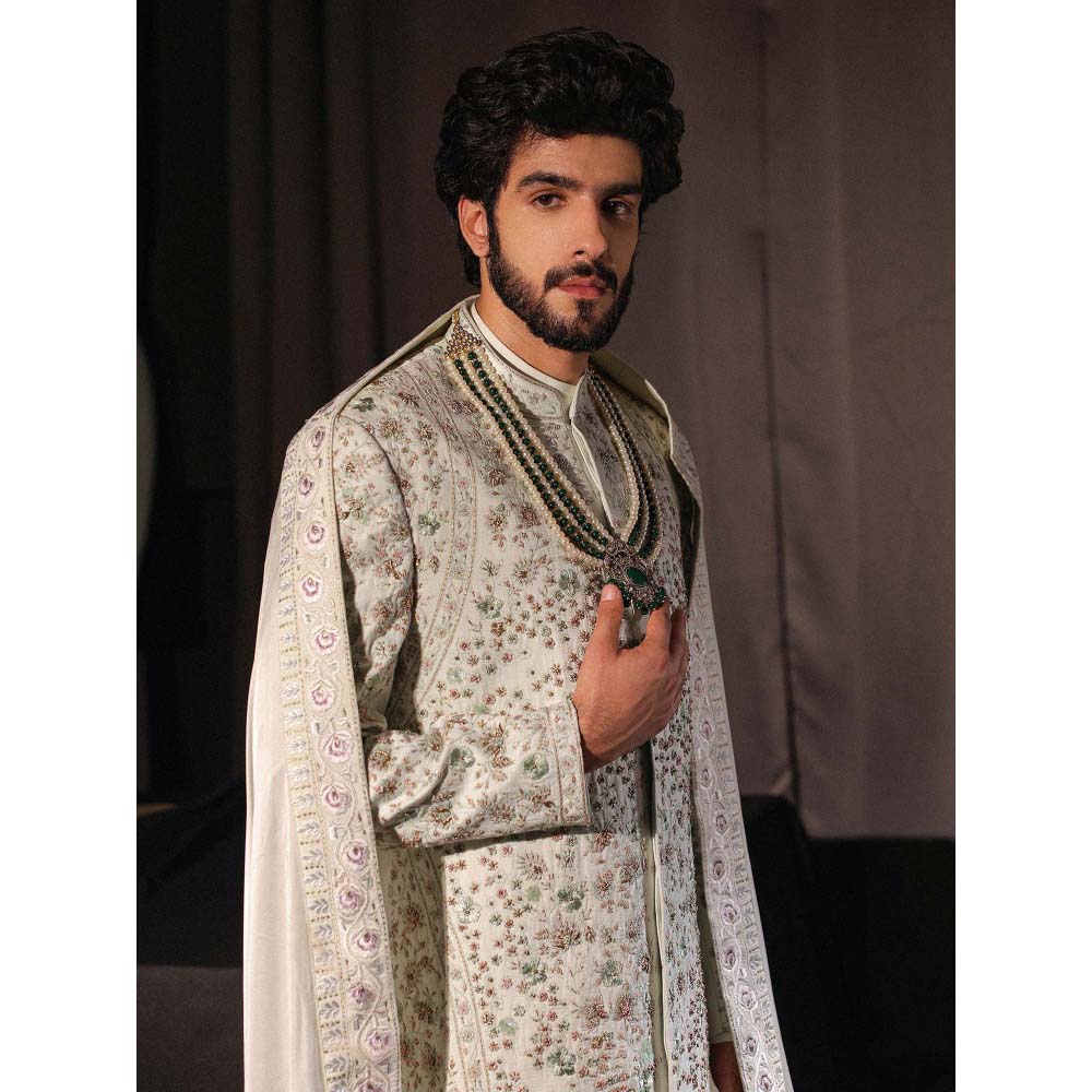Jatin Malik The Off White Iris Sherwani with Kurta and Churidar (Set of 3)
