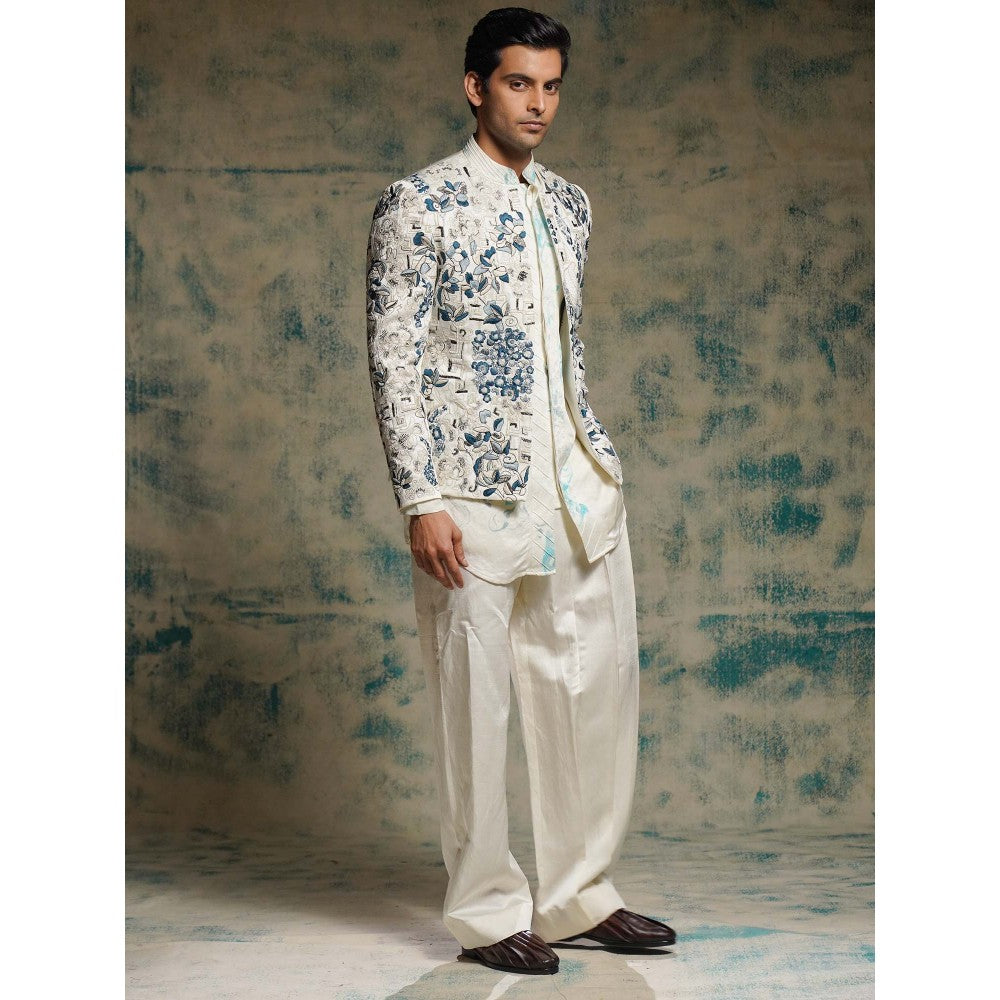 Jatin Malik Ivory Embroidered Short Jacket with Kurta and Dupatta