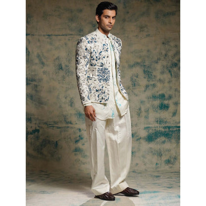 Jatin Malik Ivory Embroidered Short Jacket with Kurta and Dupatta