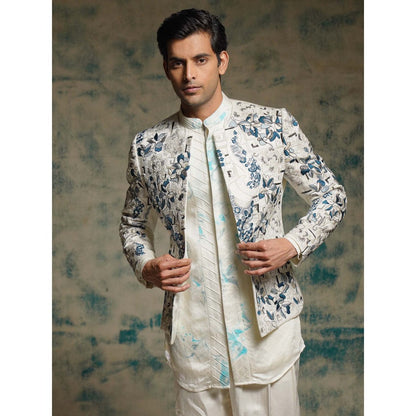 Jatin Malik Ivory Embroidered Short Jacket with Kurta and Dupatta