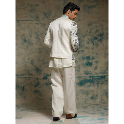 Jatin Malik Ivory Embroidered Short Jacket with Kurta and Dupatta