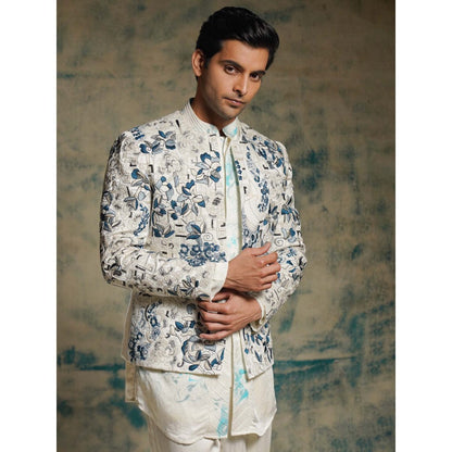 Jatin Malik Ivory Embroidered Short Jacket with Kurta and Dupatta