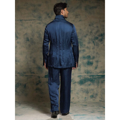 Jatin Malik Navy Blue Sequined Short Jacket with Kurta and Trouser