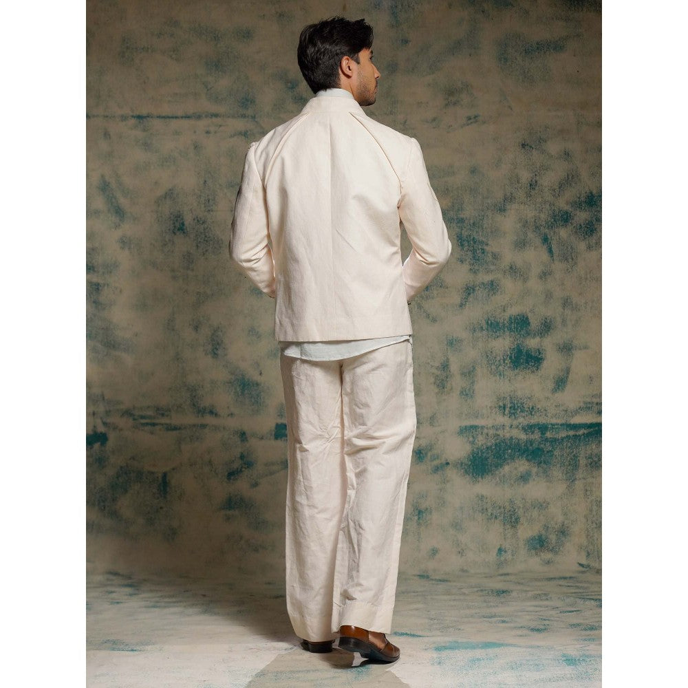 Jatin Malik Apricot Ivory Hand Painted Blazer with Shirt and Trouser