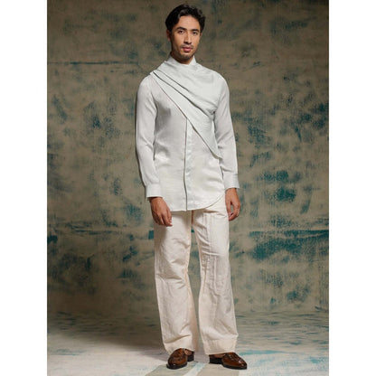 Jatin Malik Apricot Ivory Hand Painted Blazer with Shirt and Trouser