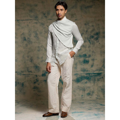 Jatin Malik Apricot Ivory Hand Painted Blazer with Shirt and Trouser