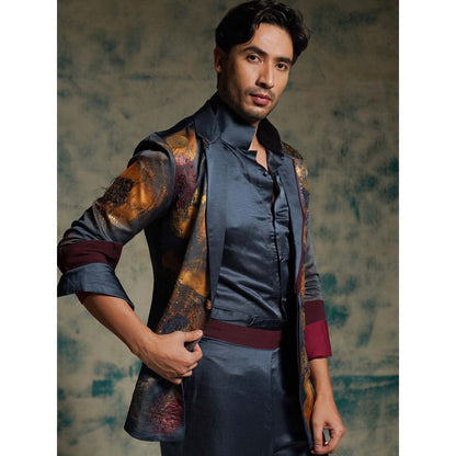 Jatin Malik Blue Hand Painted Concept Blazer with Shirt Trouser