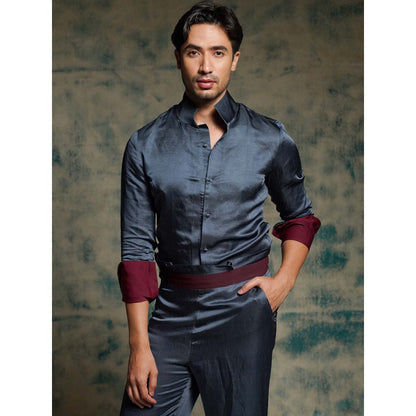 Jatin Malik Blue Hand Painted Concept Blazer with Shirt Trouser