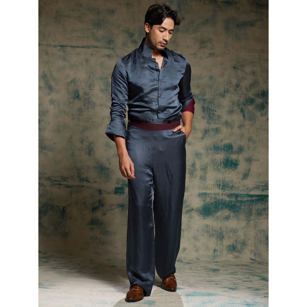 Jatin Malik Blue Hand Painted Concept Blazer with Shirt Trouser