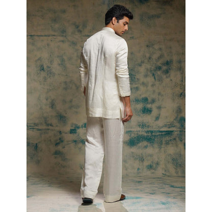 Jatin Malik Ivory Hand Embroidered Sequins Short Jacket with Kurta and Trouser