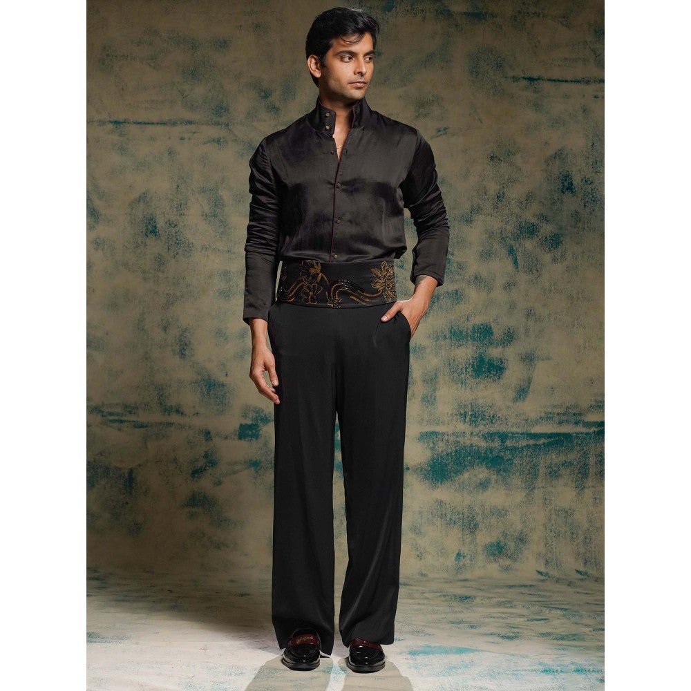 Jatin Malik Black Hand Embroidered Jacket with Shirt, Trouser and Belt