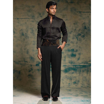 Jatin Malik Black Hand Embroidered Jacket with Shirt, Trouser and Belt