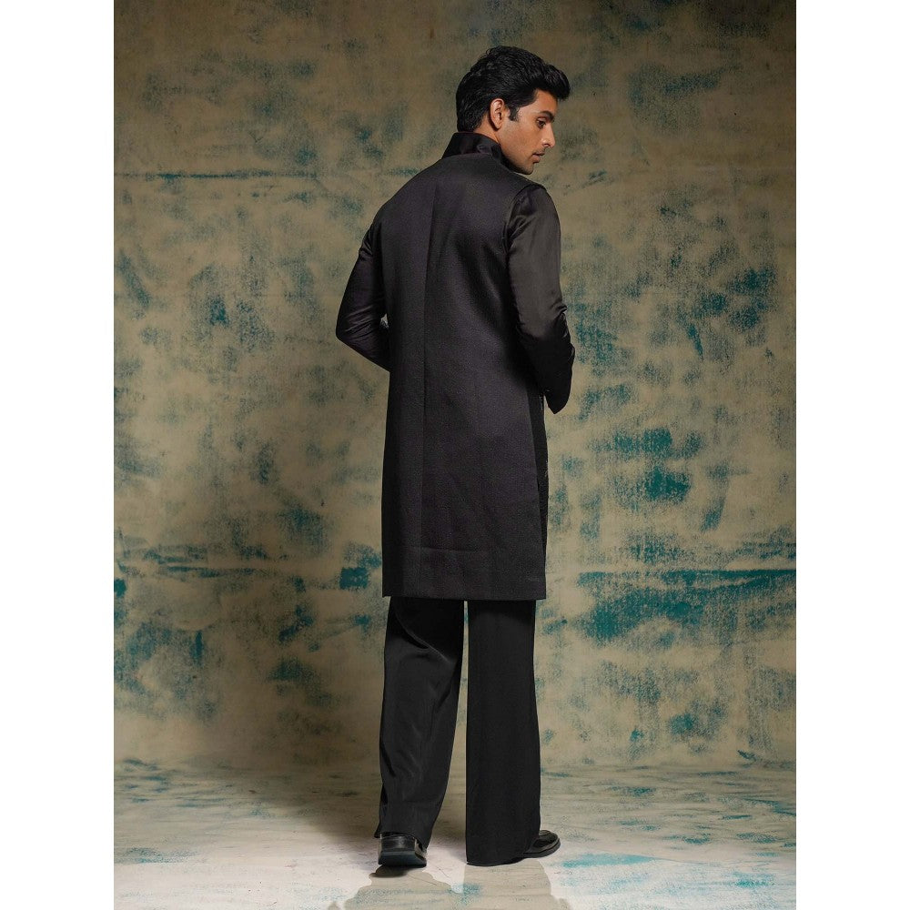 Jatin Malik Black Hand Embroidered Jacket with Shirt, Trouser and Belt