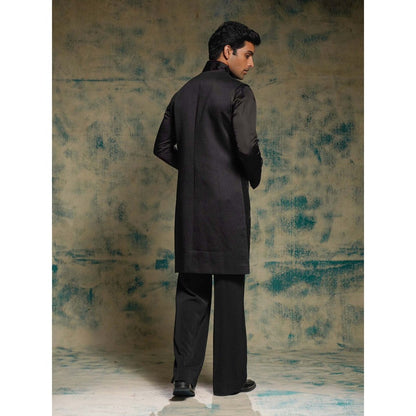 Jatin Malik Black Hand Embroidered Jacket with Shirt, Trouser and Belt