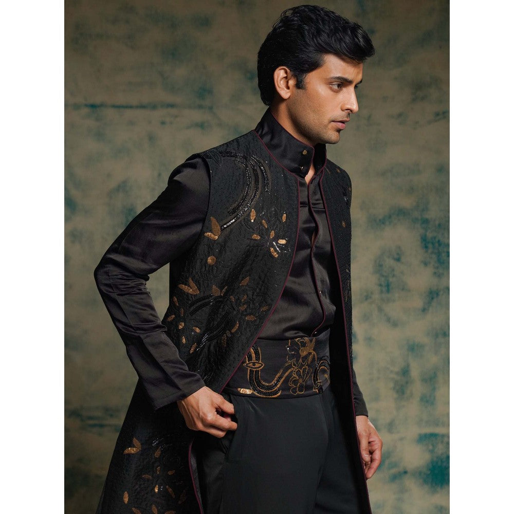 Jatin Malik Black Hand Embroidered Jacket with Shirt, Trouser and Belt