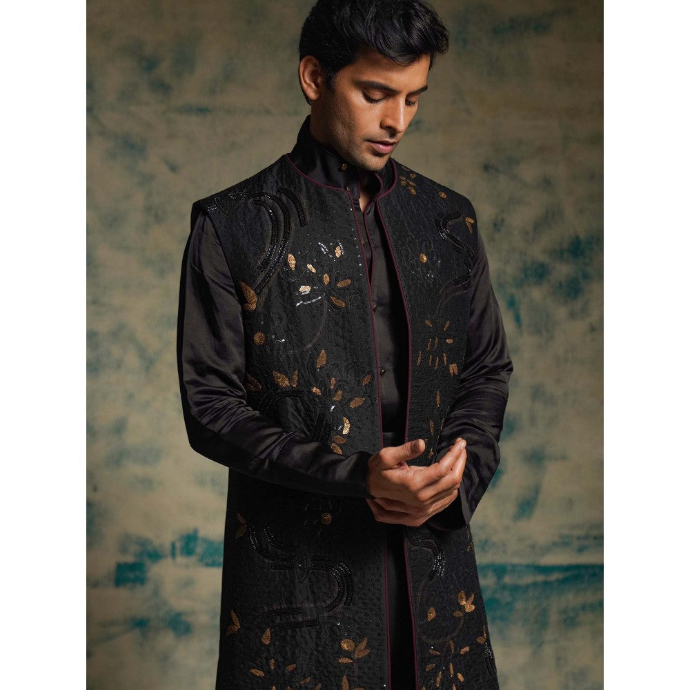 Jatin Malik Black Hand Embroidered Jacket with Shirt, Trouser and Belt