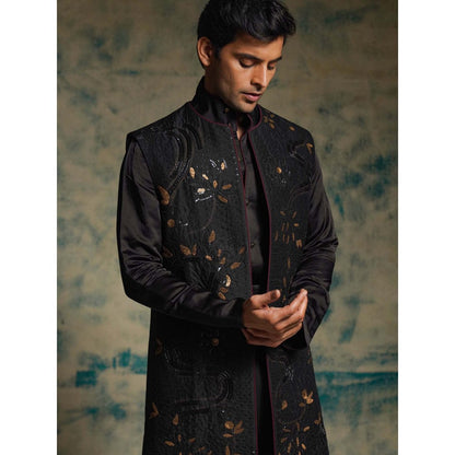 Jatin Malik Black Hand Embroidered Jacket with Shirt, Trouser and Belt