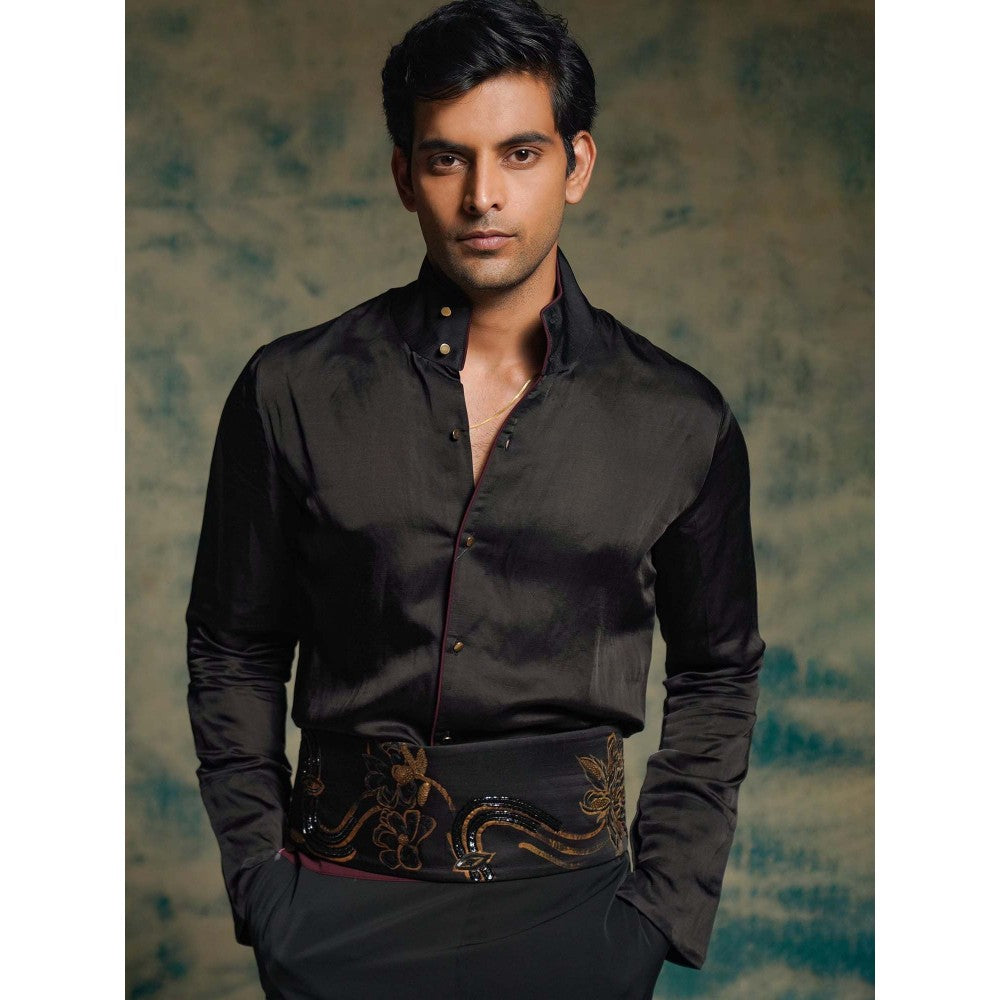 Jatin Malik Black Hand Embroidered Jacket with Shirt, Trouser and Belt