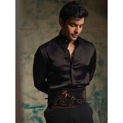 Jatin Malik Black Hand Embroidered Jacket with Shirt, Trouser and Belt