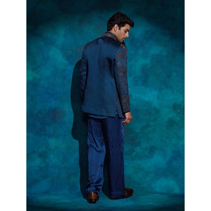 Jatin Malik Teal Hand Embroidered Short Jacket with Kurta and Trouser