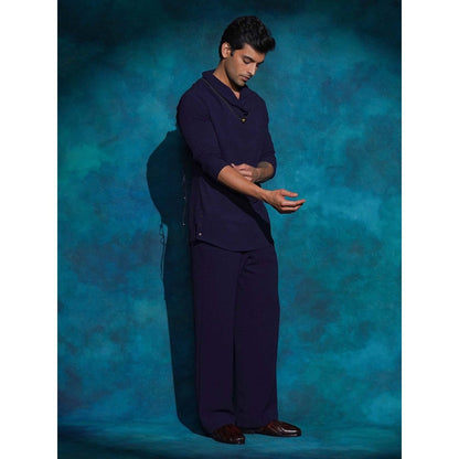 Jatin Malik Purple Hand Embroidered Sequence Short Jacket with Kurta and Trouser