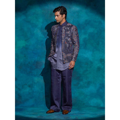 Jatin Malik Oceanic Purple Hand Embroidered Short Jacket with Kurta and Trouser